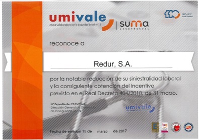 El Ministerio de Empleo y Seguridad Social premia al Grupo Redur por su labor en Prevención