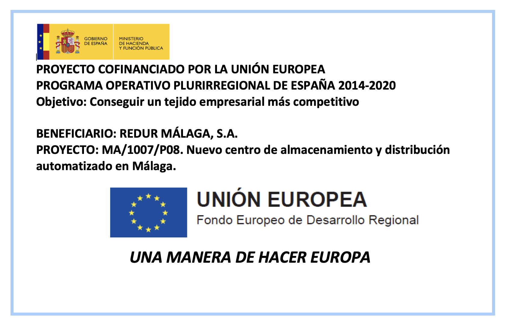 Redur Málaga proyecto cofinanciado por la Unión Europea